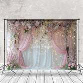 Aperturee - Floral Pink White Curtain Light Photography Backdrop